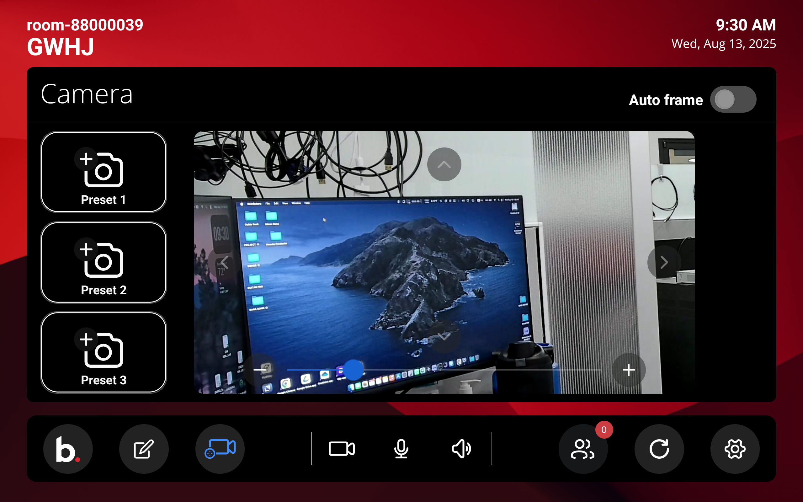 The Camera settings screen 